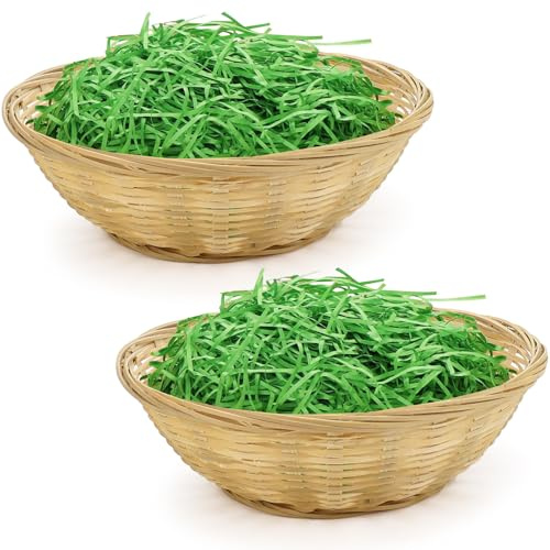 Cestino pasquale con decorazione per erba, cestino pasquale intrecciato, con erba pasquale verde, da riempire, 2 pezzi