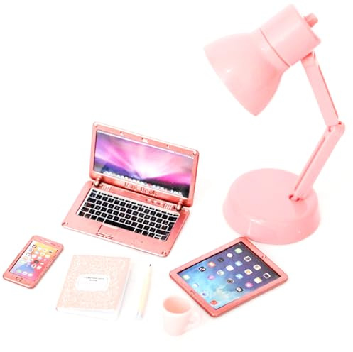 Suxdlan 6PCS 1:12 Dollhouse Office Set Mini Laptop Tablet Phone Books Craft Accessories