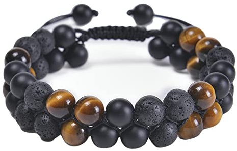 LYGBAOFUL Lavastein-Armband für ätherische Öle, 8 mm Doppellagiges Lavastein-geflochtenes Armband, verstellbare Herrenarmbänder, 30 cm