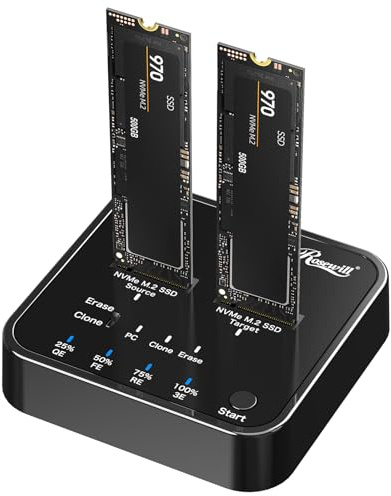 Rosewill M.2 NVMe Cloner + Eraser, M.2 Duplicator Dual Bay NVMe Enclosure, Tool-Free 20Gbps USB3.2 Gen 2X2 SSD a USB Adattatore M.2 Docking Station per M Key PCIE NVMe SSD Reader, Offline Clone