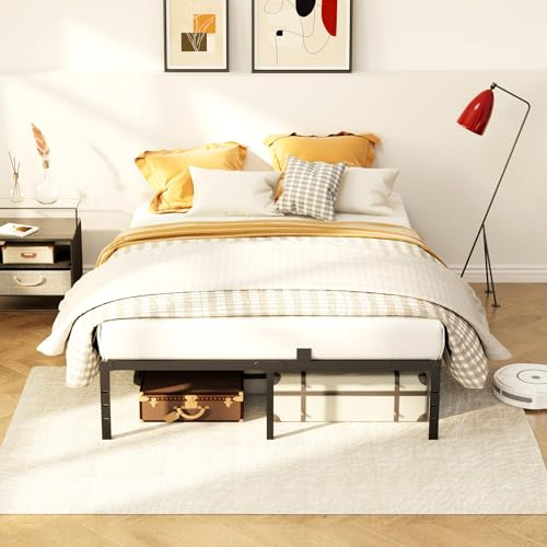 KUTAS Bett 140 x 190 cm, Metallbett 36 cm Höhe mit Stauraum, Bettgestell 140 x 190, 14 Stabiler Metall-Lattenrost & Kein Boxspringbett Erforderlich, Gästebett, Einfache Montage, Schwarz