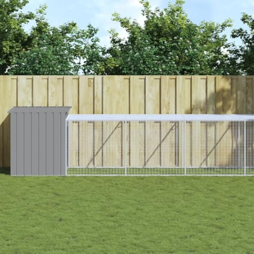 LoogCape Chicken Cage with Run, Light Grey, 110 x 1017 x 110 cm, Galvanised Steel with Roof and Door for Chickens, Small Animals, Indoor, Outdoor, Durable Enclosure, Expandable, Weatherproof, Easy to
