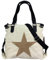 Damen FASHION Handtasche Sterne Canvas TOP TREND Tragetasche (Stern Leder Creme/Beige)