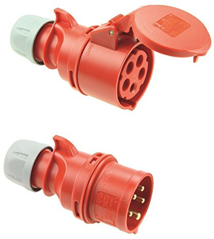 PCE SHARK IP44 CEE 16A 5p rot SET Stecker und Kupplung 5polig Starkstrom