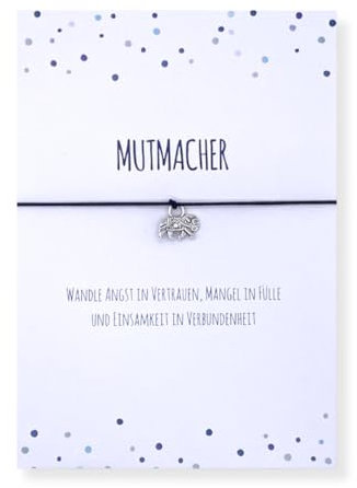 Glücksschmiedin – Mutmacher Geschenk – Kraft Armband mit Elefant-Anhänger & Spruchkarte – Glücksbringer für Motivation & Stärke – Handgefertigt in Deutschland (Schwarz)