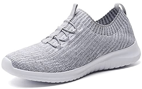konhill Zapatillas Casual Mujer Sin Cordones Caminar Transpirable Tenis Deportivas Cómodas Ligeros Zapatos EU 35 Gris Claro