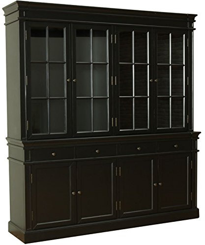 Dynamic24 Vitrinenschrank AMARETTA Aufsatzbuffet antik patiniert schwarz lackiert