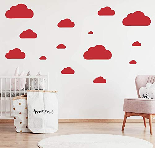 14 WOLKEN SET - Wolke Wandtattoo Wandaufkleber Sticker Aufkleber Wölkchen Himmel (Rot)