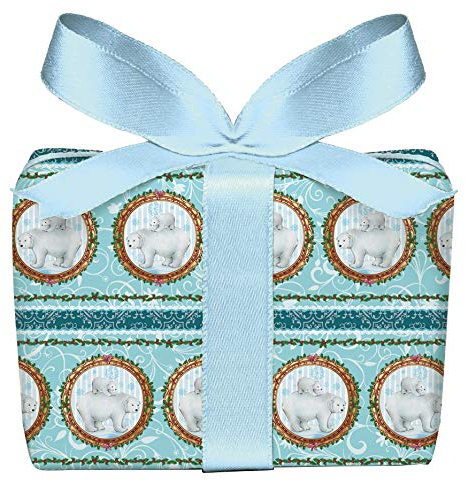 5er Set Weihnachts Geschenkpapier Bögen Eisbär mit Baby Eisblau Türkis zu Weihnachten, Adventszeit, Weihnachtspapier für Geschenke, Adventskalender, PEFC zertifiziertes Papier, 50 x 70 cm