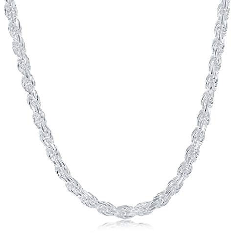 NYC Sterling Unisex Sterling Silver 3.5MM Diamond-Cut Rope Chain Necklace (16)