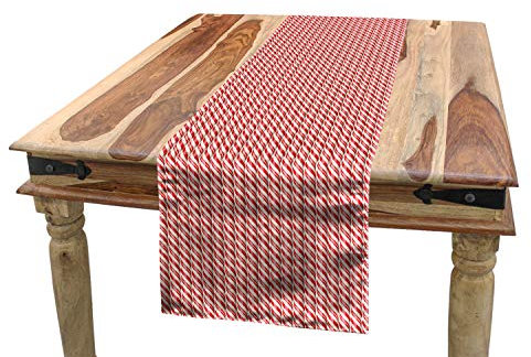 ABAKUHAUS Zuckerstange Tischläufer, Rote Weihnachtsbonbons, Esszimmer Küche Rechteckiger Dekorativer Tischläufer, 40 x 180 cm, Creme Rot