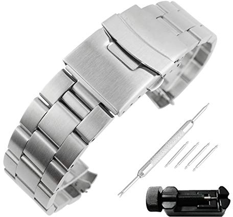Weimob Unisex Edelstahl Uhrenarmband 20mm Breit Silber mit Faltschließe Kurve Anstoß Länge Verstellbar mit Install-Werkzeug und Linksentferner wa181S20weimob