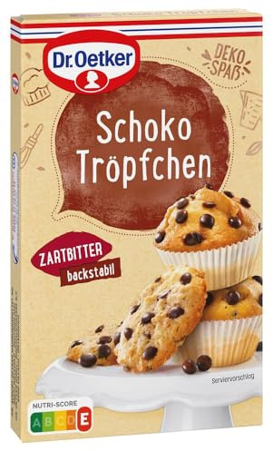 Dr. Oetker Schoko Tröpfchen, 75 g, kleine Drops aus Zartbitterschokolade, zum Einbacken in Kuchen, Schokolade zum Verfeinern von Torten, Muffins & Co., backstabil, vegan