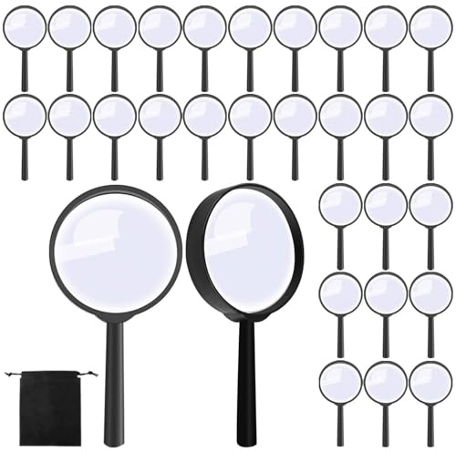 Elcoho 48 Pack Handheld Magnifier Plastic Magnifying Glass for Reading Jewelry Home Office Desk Accessories with Storage Bag