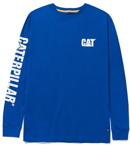 Caterpillar Men's Trademark Banner Long Sleeve Tee Shirt Center Back Neck Wire Management Loop, Memphis Blue, 4X-Large