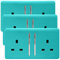 Trendi 2 Gang Artistic Modern Glossy 13 Amp Switched Plug Socket Bright Teal (3 Pack)