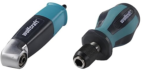 Wolfcraft 4688000Atornillador angular de 90° 153 x 32 x 32 mm + 1239000Destornillador manual con portapuntas, 76x54x22mm