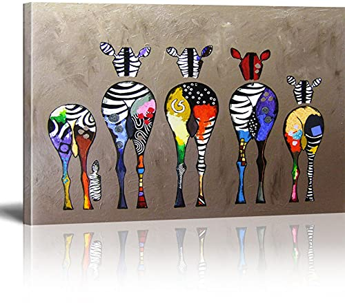 MJEDC Banksy Bilder Leinwand Zebra Herd Colourful Rears Graffiti Street Art Leinwandbild Fertig Auf Keilrahmen Kunstdrucke Wohnzimmer Wanddekoration Deko XXL 30x40cm