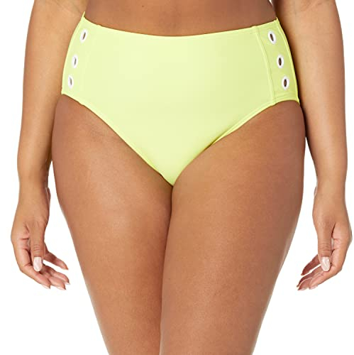 DKNY Damen Badeanzug, hohe Taille, volle Abdeckung, Zitrone, XL Bikini-Unterteile, Neon Citron