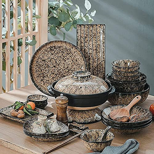 MNSSRN Fission Dinner Ceramic Service Set, 66 Leopard Glaze Porcelain Tableware Set, Japanese Steak Platter, Cereal Bowl and Soup Bowl