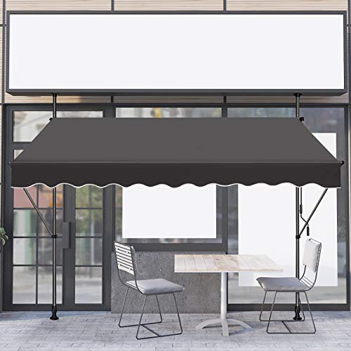LZQ Markise Klemmmarkise Balkon Sonnenmarkise Einziehbar Manuell Handkurbel höhenverstellbar UV-beständig Sonnenschutz 100% Polyester für Innenhöfen Balkonen Restaurants, Cafés Dunkelgrau,350 x 120cm