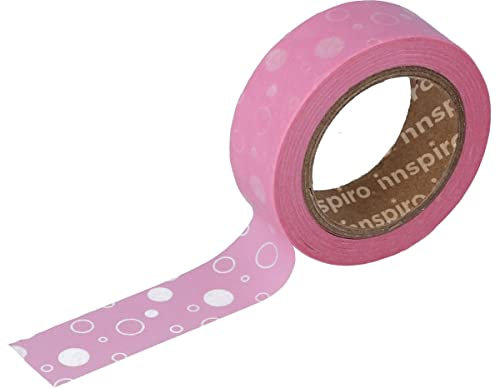 INNSPIRO Cinta masking tape Washi topos rosas 15mm.x10m. Serie Tutti Frutti