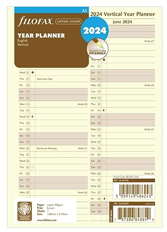 Filofax 24-68508 Jahresplaner, A5, vertikal, cremefarben