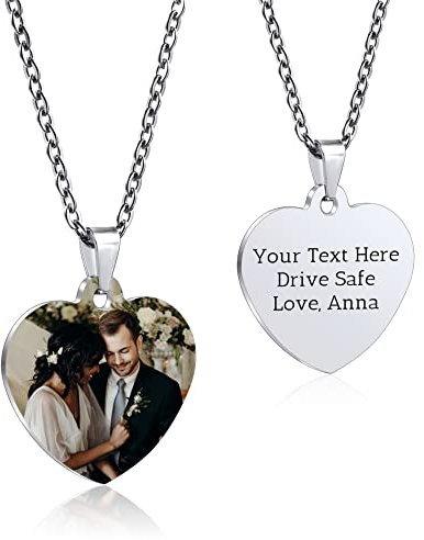OTXIXTO Ciondolo Cuore Personalizzato per Donne Incisione Nome/Testo/Data Collana con Foto a Colori per Coppie dell'Acciaio Inossidabile Amanti Gioielli Regali per Damigella d'Onore(Argento 34