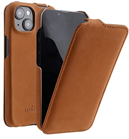 Mobiskin Hülle passend für Apple iPhone 14 (6,1 Zoll), Handyhülle mit echtem Leder, Case, Schutzhülle klappbar, dünne Handy-Tasche, Slim Cover, Vintage Braun