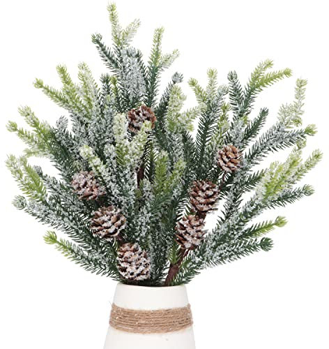 Weihnachts-Zypressen-Plektren, gefrostet, künstliche Tannenzapfen, Winterschneepflanzen, Sprays, Urlaub, Tannenstiele, Zweige, Blumenarrangement, Vasenfüller, Weihnachtsbaumspieße, 36,8 cm hoch, 3