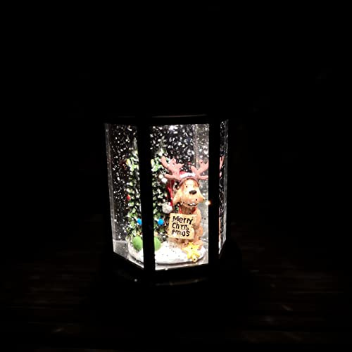 Snowtime 18cm Battery Operated LED Christmas Glitter Water Spinner Black Lantern Dog & Tree Scene