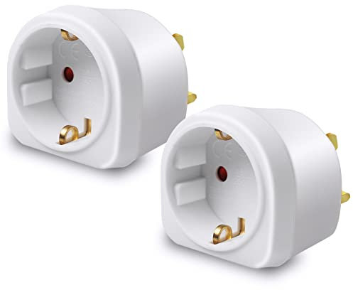 EXTRASTAR Adaptador Enchufe Ingles a Español, Adaptador de Viaje 2-Pin Europa a 3-Pin Reino Unido, 250V, 13A, 3120W, Blanco, 2Pcs