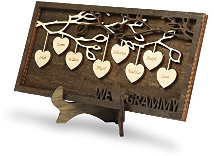 Kaululu Personnalisé 8 Prenoms Plaque Arbre de la vie Généalogique en Bois décor Bureau Signe Décoration de Bureau Cadeau pour la Famille Maman noël fête des mères