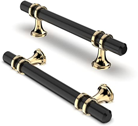 FURNIWARE 10 Stück Möbelgriff, 96mm Bohrlochabstand Möbelgriffe Schrankgriffe Küche Kabinett Griff Verwendet für Türgriff der Badezimmertür Kleiderschrank,Gold + Schwarz