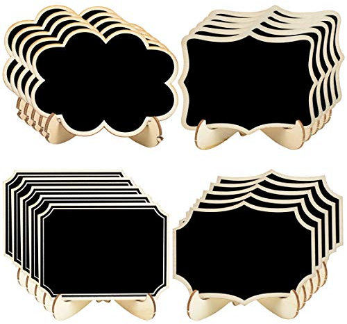 Vesaneae 20 Mini Kreidetafel Set,Klein Holz Kreidetafel mit Ständer,Holz Tafeln zum Beschriften,Mini-Tafel für Hochzeit Buffet Party Tischdeko