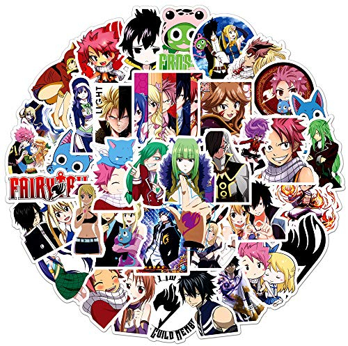 50 Stück Fairy Tail Anime Aufkleber für Laptop, Stoßstange, Skateboard, Wasserflaschen, Computer, Telefon, Anime Aufkleber Pack für Kinder/Jugendliche