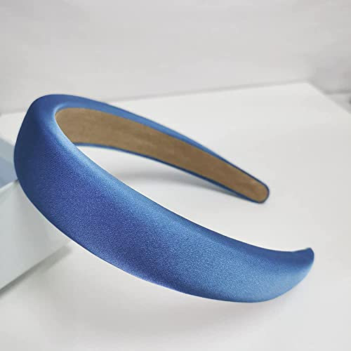 Haarreif,Retro-Satin-Stirnband Einfaches Breitkrempiges Stirnband Einfarbiger Haarschmuck Geflochtenes Satin-Stirnband für Damen und Mädchen,für Dating Urlaub Reisen Yoga Wiedervereinigung,Blauer See
