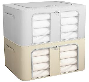 Womanht 2 Stück Kleiderorganisation und -aufbewahrung, faltbare Oxford-Stahlrahmen-Aufbewahrungsbox, stapelbare Aufbewahrungsboxen für Kleidung & Bettwäsche & Decken-24L