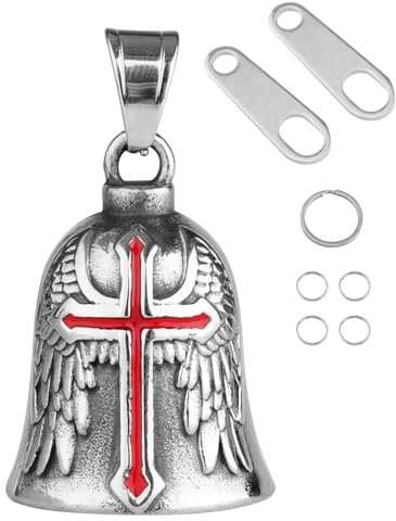 CTZSR Motorradglocken-Schutzengel – Glücksbringer-Schlüsselanhänger und sicherer Anhänger, Zubehör für Biker, Fahrer, Haustiere, 03 rotes Kreuz, Large