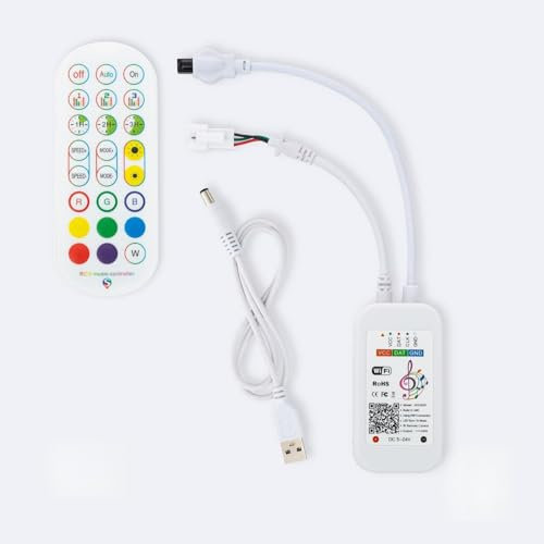 LEDKIA LIGHTING Controlador Regulador Tuya WiFi Tira LED RGB Digital SPI 5-24V DC Con Mando IR y control Musical RGB