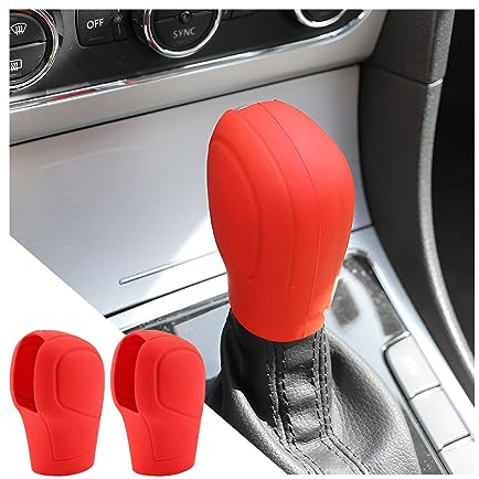 CGEAMDY 2 Stück Auto Schaltknauf Abdeckung, Universal Schaltknauf Abdeckung, Anti-Rutsch Silikon Schaltknaufabdeckung Shift Glove Skin Case Schutzhülle(Rot)