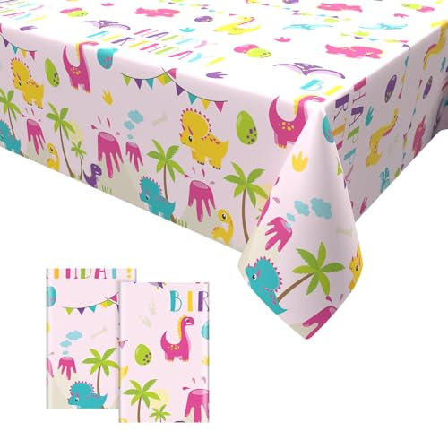 2PCS Dinosaurier Tischdecken,Dinosaurier Party Tischtuch Einweg Plastik Wasserdicht Tischdecke Dino Thema Geburtstag Party Dekoration für Kinder Jungen 137 x 274cm