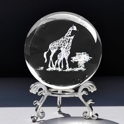 Yoolly 60mm Crystal Decorative Ball, 3D Laser Etched Crystal Rabbit Figurine, Art Glass Sphere Engraving with Stand for Home Decoration Birthday Gifts (Giraffe)