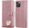 KP TECHNOLOGY Case for iPhone 15 Pro, Premium Shiny Bling Glitter Loving Heart Book Flip Stand Wallet Card Phone Case for iPhone 15 Pro (ROSE GOLD)