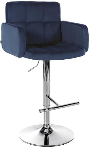 CLP Barhocker Los Angeles Samt | Höhenverstellbarer Barstuhl Mit Drehbarem Sitz | Bistrohocker Mit Metallgestell Und Fußstütze, Farbe:blau, Gestell Farbe:Chrom