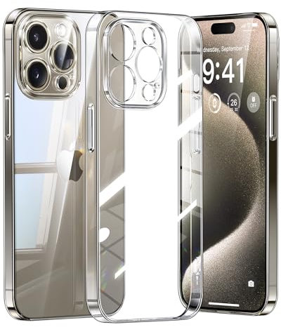 LOMILIO Ultra Dünn & Transparent für iPhone 15 Pro Hülle, [Nie Vergilbung] [Lückenloser Kameraschutz & Staubdichtes Lautsprecherloch] Militärschutz Stoßfeste Handyhülle Slim Case, Durchsichtig