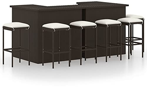 Camerina 8-TLG. Gartenbar-Set mit Kissen Stehtisch Outdoo Gartenbar Outdoor GartenmöBel Set Bar Outdoor Theke Garten Poly Rattan Braun