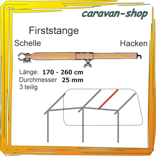 Dachhakenstange 25 mm 170-260 cm Firststange Dachstange Zelt-Stange Zeltgestänge Zeltstangen Vorzelt Wohnwagen Caravan