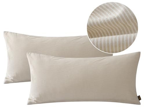 SOULFUL Kissenbezüge 40x80 Baumwolle Gestreift, 100% Gewaschene Baumwolle Beige Kissenbezüge öKotex Zertifiziert mit Reißverschluss