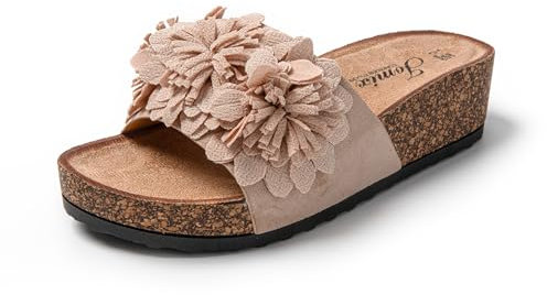 JOMIX Sandales Femme été Talon avec Fleurs Sandales Compensées Femme Tongs Femme Compensé pour Maison Piscine Plage Mer (Rose, 37)